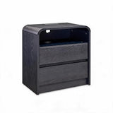 Garvee 25-Inch Curved Nightstand with Power Outlets, Arc-Shaped Bedside Table End Table with Charging Station, for Bedroom Living Room - Black