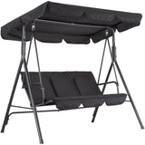 Garvee 3-Seat Outdoor Porch Swing Chair with Adjustable Canopy, Heavy-Duty Metal Frame Patio Swing for Backyard, Lawn & Porch,Black - Black I