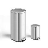 Garvee Dual Compartment Stainless Steel Kitchen Trash Can Set – 30L & 6L (8 + 1.6 Gallon) – Pedal Bin – Quiet-Close Lid – Removable PP Inner Barrels – Durable, Hands-Free – Stainless Steel Color