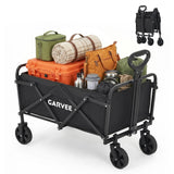 Garvee Garden Wagon Cart for Beach & Camping, 220 lb Capacity Collapsible Utility Cart with 120L Storage, Double Bearing Wheels and Cup Holders, Black