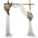 Garvee 3-Piece Artificial Wedding Arch Flowers & White Chiffon Drape Set – 2 Realistic Floral Arrangements & 1 Drapery – For Studio Photo Backdrop, Ceremony, Reception – Professional Photography Decor - White
