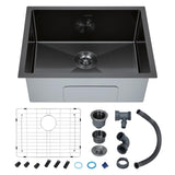 Garvee Undermount Workstation Single Bowl Kitchen basin, 23 Inch 201 Stainless Steel Utility basin - Matte Black Finish - Integrated Ledge