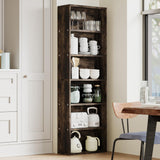 Garvee 6-Tier Tall Wooden Bookcase with Storage Cabinet and Door - Industrial Office Bookshelf - Open Display Shelf - Freestanding Organizer for Living Room, Bedroom - Industrial Style - Dark Oak