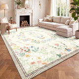 Garvee 9' × 12' Corner Floral Area Rug, Soft Washable Low-Pile Polyester Carpet for Living Room, Bedroom and Dining Room, Beige - Beige