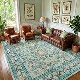 Garvee 9' × 12' Leaf Pattern Area Rug, Soft Washable Low-Pile Polyester Carpet for Living Room, Bedroom and Dining Room, Light Green - Light Green