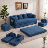 Garvee 79 Inch Corduroy Floor Sofa with 4 Pillows & 2 Cup Holders, Armless Deep Seat Design, Perfect for Living Rooms, Apartments and Small Spaces,Blue - Blue