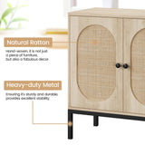 Garvee Boho Rattan Hallway Storage Cabinet Set - Entryway Sideboards with Adjustable Shelves & Oval Doors, Natural Wood & Metal Legs - Freestanding Buffet Cupboards for Living Room, Kitchen, Hallway - Color: System default