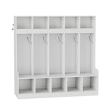 Garvee 5-Section Kids Cubby Storage Organizer with 5 Hooks, Wooden Preschool Coat Locker for Backpacks, Jackets and Shoes, Freestanding Cabinet for Daycare, Classroom, Playroom, Entryway,White - White