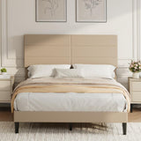 Garvee Full Size Bed Frame with Adjustable Headboard,Linen Fabric Upholstered Platform Bed,Mattress Foundation with Strong Wood Slats Support,No Box Spring Needed,Noise-Free,Easy Assembly (Beige) - Beige