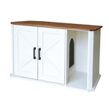 Garvee Modern Wooden Cat Litter Box Furniture – Double-Door Hidden Washroom Cabinet with Side Entry – Easy to Clean, Odor Control – Spacious Cat House End Table – Yunxi White Brown - Brown & White