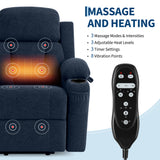 Garvee Oversized Power Lift Recliner Chair for Seniors - Heat & Full-Body Massage - Chenille Upholstery, USB Port, 2 Cup Holders & Side Pocket - Navy Blue 2515-14 - Navy Blue