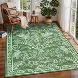 Garvee 5' x 7' Vintage Botanical Bird & Snake Area Rug, Washable Non-Slip Soft Low-Pile Rug for Living Room, Bedroom & Dining Room, Green - Green