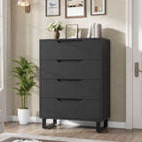 Garvee Black Chest of Drawers 4-Drawer Waterproof MDF Removable Legs Anti-Tip Device Modern Farmhouse Bedroom Living Room Organizer - Black
