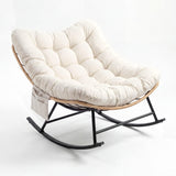 Garvee Oversized 450 lbs Outdoor Rocking Chair – Heavy Duty All-Weather Rattan Patio Chair with Reinforced Iron Frame – Thick UV-Resistant Cushion, Comfortable for Porch, Balcony, Garden, Living Room – Single Seat, Yellow Rattan with Offbrand Style - Yellow Rattan + Beige Cushion