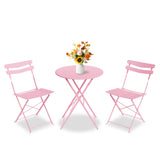 Garvee Space-Saving 3-Piece Steel Patio Bistro Set, Folding Outdoor Table and 2 Chairs, No Assembly Weather-Resistant Furniture for Balcony Porch Yard,Pink - Pink