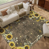 Garvee 5' × 7' Sunflower Floral Area Rug, Soft Washable Low-Pile Polyester Carpet for Living Room, Bedroom and Dining Room, Taupe - Taupe