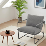 Garvee Modern Accent Chair, Comfy Living Room Chair with Metal Frame, Linen Armchair with Soft Cushion, Cozy Linen Sling Accent Chair for Bedroom Balcony Reading Room, Light Gray - Light Gray|Linen