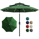 Garvee 3-Tier Solar Patio Umbrella with LED Lights – 10FT Outdoor Market Table Umbrella, Vented Canopy, Easy Crank & Tilt, 8 Sturdy Ribs, Waterproof, UV Protection – Ideal for Patio, Pool, Deck, Garden – Dark Green - Dark Green