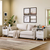 Garvee Set of 2 Fluted Nightstands with Charging Station – Modern White Wood Bedside Tables – 2 Drawers & Open Cubby – Dual USB Ports & AC Outlets – 6" Legs – Space-Saving End Tables for Bedroom – Color: White - White