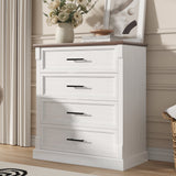Garvee Farmhouse 4 Drawer Dresser for Bedroom, Tall Modern Dresser with Large Drawers & Bar Handles, Rustic Wood Chest of Drawers for Bedroom, Living Room, Hallway, White - White