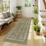 Garvee Sage Green Washable Bordered Runner Rug 2' × 6', Non Slip Low Pile Stain Resistant Distressed Rug for Hallway Kitchen Entryway Laundry Room - Sage Green