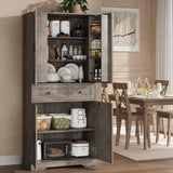 Garvee Modern Tall Kitchen Pantry Cabinet - 4 Doors, 6 Adjustable Shelves, 1 Drawer - Slim Buffet Organizer for Kitchen, Dining Room, Bathroom, Laundry, Living Room - Light Ivory Gray - Grey