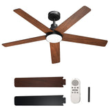 Garvee Energy-Efficient Ceiling Fan with Light & Remote, 52 Inch, 5 Dual-Finish MDF Wood Grain Blades, 3CCT Dimmable LED, 6-Speed Reversible Quiet DC Motor, Indoor/Outdoor - Wood Grain Dark Brown + Black | 52 inches | 5 leaves | Wood grain dark brown +