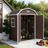 Garvee 6×4.5FT Resin Outdoor Storage Shed, Waterproof Garden Tool Shed with Floor, Window, Vents, Lockable Door & Ramp, UV-Resistant Patio Storage House for Backyard, Brown - Brown