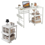 Garvee Space-Saving Folding Computer Desk with Wheels, 31.5 in Rolling Writing Table - Storage Shelf - Side Organizer - Locking Casters - White - White