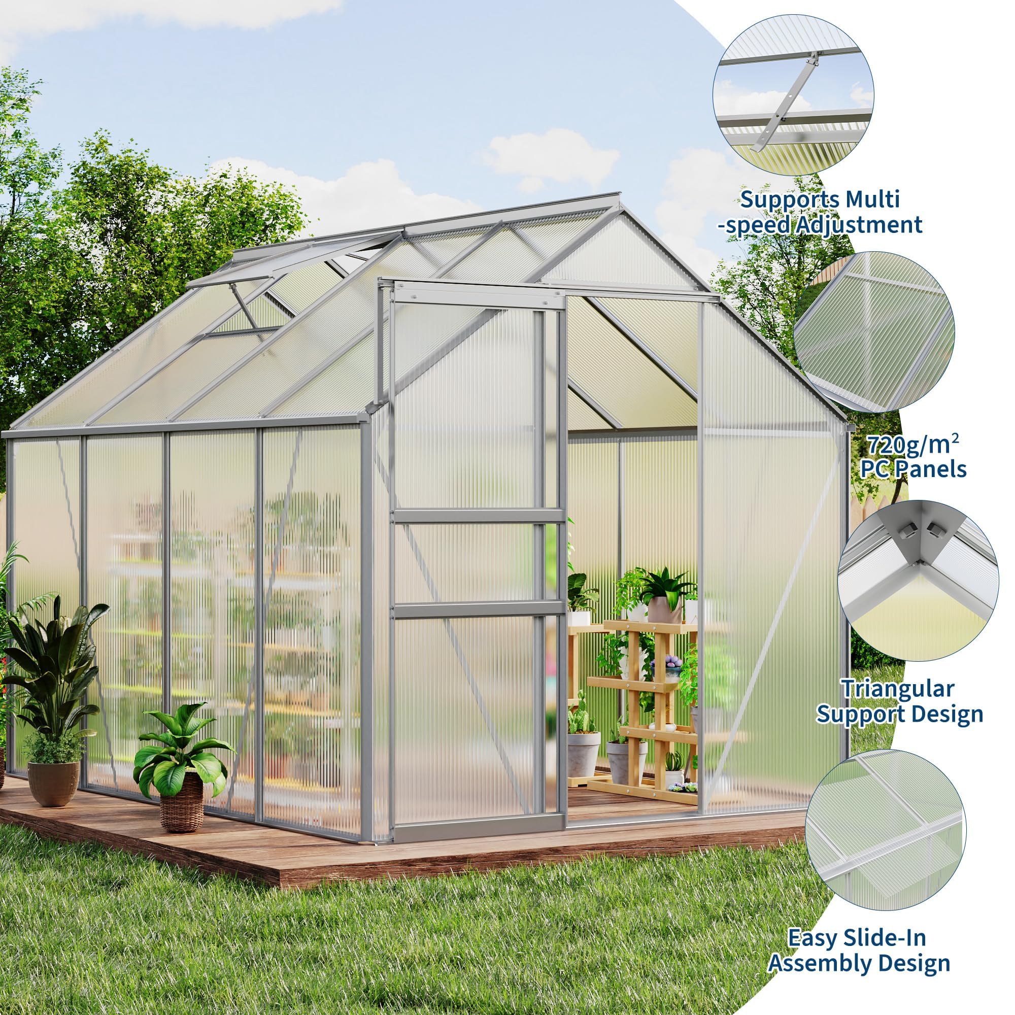 Garvee 6 x 8 FT Polycarbonate Greenhouse with Aluminum Frame