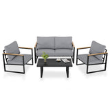 Garvee Outdoor Bar Table Set for Backyard & Terrace, 4-Piece Patio Conversation Furniture with All-Weather Sectional Sofa and Gray Cushions