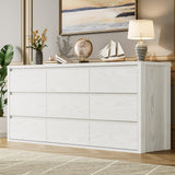 Garvee 9 Drawer Dresser for Bedroom, Wide Wood Chest of Drawers Handle Free, Large Modern Dresser Storage Cabinet for Living Room, Hallway Entryway, White - White