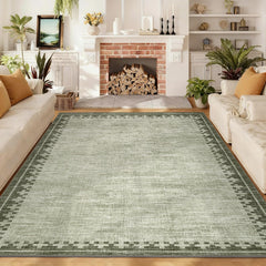 Garvee Washable Rug 5x7, Stain Resistant, Non-Shedding, Rubber Backing, Low Profile, Pet Friendly, Easy-Clean, Indoor Kitchen Hallway Carpet - Sage Green