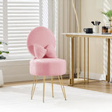 Garvee Vanity Stool Chair with Storage & Foldable Backrest, Sherpa Fleece Makeup Stool with Pillow & Metal Legs, Soft Ottoman for Bedroom Living Room, Pink - Pink