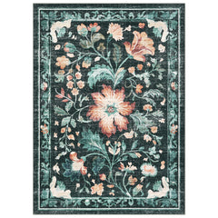Garvee Washable Floral Area Rug - Non-Slip, Collapsible, Pet Friendly, Easy to Clean Carpet - Perfect for Living Room or Bedroom - Home Decor - Black, 10x13ft - Black