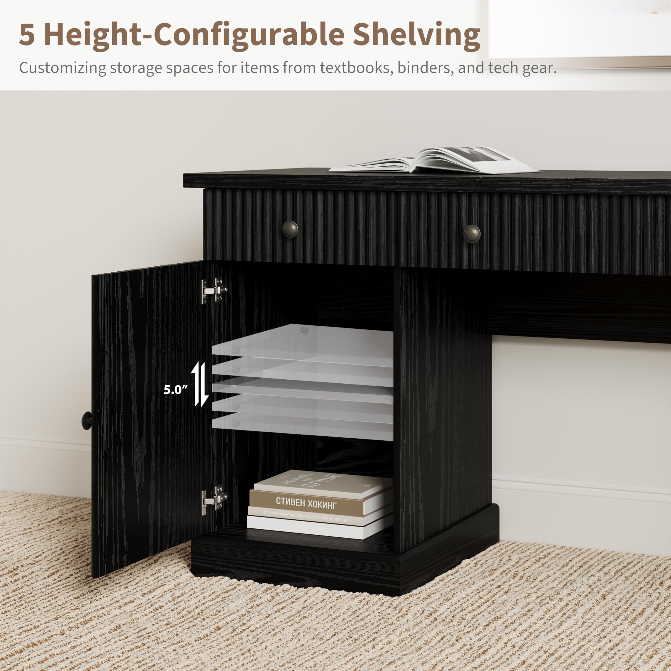 usv gear Garvee Stylish Fluted Panel Computer Desk, 60in Executive Workstation with Charging Function for Study