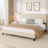 Garvee King Size Bed Frame Linen Upholstered Adjustable Headboard Heavy-Duty Wood Slats No Box Spring Needed Easy Assembly Bedroom - Beige