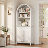 Garvee 73" Tall Arched Accent Storage Cabinet - Freestanding Floor Pantry Cupboard, 1 Drawer & 2 Doors, Adjustable Shelves, for Home Office/Living Room/Bathroom - Embossed White - White