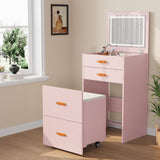 Garvee 3-in-1 Pink Makeup Vanity Desk – Adjustable LED Mirror, Hidden Storage Drawers, Rolling Cushioned Stool – Space-Saving Dressing Table for Small Bedroom, Pink - Pink