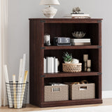 Garvee Farmhouse 3-Tier Bookcase, Rustic Plain Book Shelf with Storage Open Display Bookshelves, 43.3" Low Book Case Space-Saving Industrial Design for Office, Living Room, Bedroom, Reddish Brown - Reddish Brown