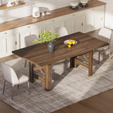 Garvee Spacious & Sturdy Farmhouse Dining Table for 6-8 – 71" Rectangular Wooden Table, Thick Top, Triangular Legs, X-Shaped Steel Frame, Rustic Finish, Easy Assembly, Walnut