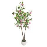 Garvee Realistic Artificial Bougainvillea Tree with White Pot – 180CM Multi-Stem Faux Flowering Plant – Detachable, Maintenance-Free PE Silk – Indoor Home, Living Room, Office, Patio Decor – 9 Offshoots 180CM Multi-Stem Detachable Bougainvillea - 9 Branches 180Cm Multi-Stem Detachable Bougainvillea