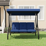 Garvee 3-Seat Outdoor Patio Swing with Adjustable Canopy, Convertible Swing Bed with Cushions and Cup Holders, Weather-Resistant Steel Frame for Porch, Garden and Backyard, Navy Blue