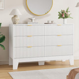 Garvee Modern Fluted 6 Drawer Dresser – 47" Wide Chest with Metal Handles – Spacious Wooden Storage Cabinet for Bedroom, Living Room, Hallway – TV Stand, Clothes Organizer – White - White