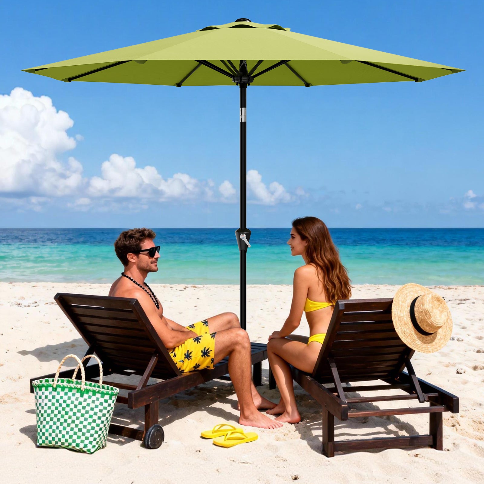 damask patio umbrella Garvee 9FT Green Patio Umbrella