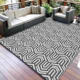 Garvee Extra Large Reversible Outdoor Plastic Mat - Modern Grey Striped Geometric Rug - Waterproof, Easy Clean, Lightweight Patio Carpet for Deck, RV, Camping, Picnic, Backyard - Grey, 9x18ft - Gray/White