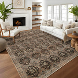 Garvee Boho Area Rug - Soft Washable Printed Floral Rug, Low Pile Non Shedding Non Slip Rug, Indoor Foldable Vintage Rug Carpet