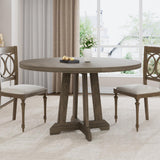 Garvee Modern 47 Inch Round Dining Table for 4-6 – Wood Grain Kitchen Table – Stable Four-Post Base – Easy-Clean, Space-Saving Design – Ideal for Living Room, Breakfast Nook, Family Meals – Light Elephant Gray