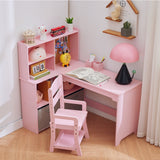 Garvee Kids Corner Desk, Desk and Chair Set for Children, L Shape Kids Study Table - Features Bulletin Board Open Shelves & Storage Cabinets and Cloth Drawers, Pink - Pink