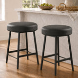 Garvee Set of 2 26" Counter-Height Backless Bar Stools, Round Upholstered Wide Seat, Metal Frame with Footrest, Modern Industrial Kitchen Island Stools, Black Round (No Backrest), 2pcs per set - Rustic Black